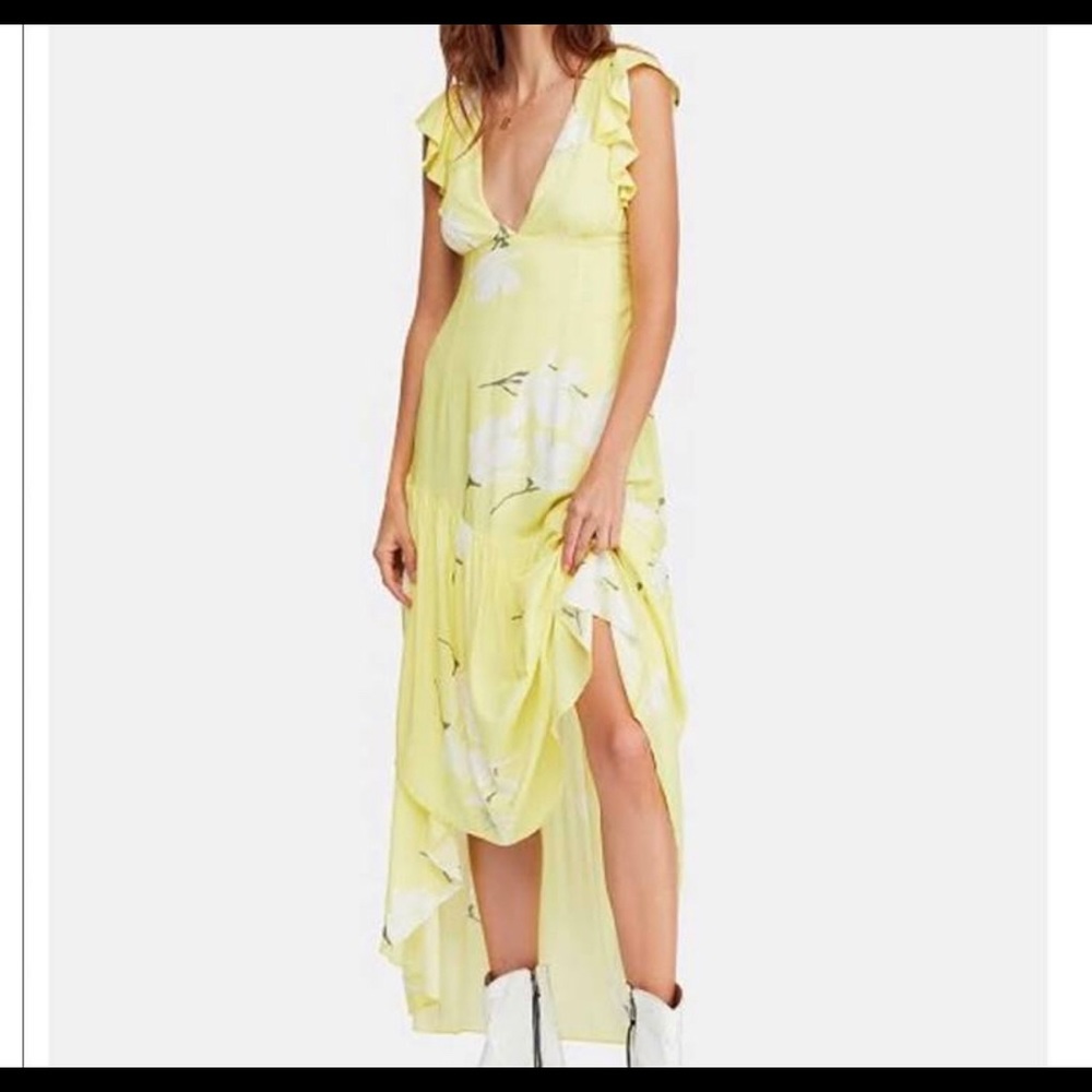 Yellow and White free people flower maxi dress